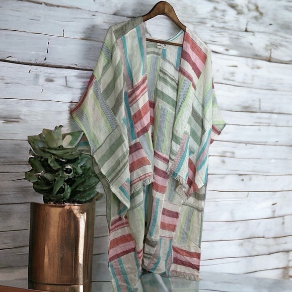 NWOT Free People 100% Linen Sail Away Kimono One Size - Picture 3 of 13